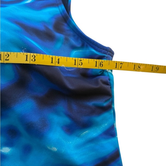 Lands End Womens Blue Swirl Tankini Top Built In Bra Size 10 Modest Swim Beach - Picture 6 of 7